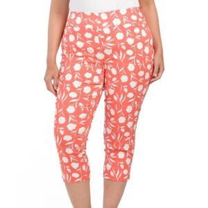Cooper & Ella Pull On Cropped Pants Womens Plus Size 22W Coral/White NWT